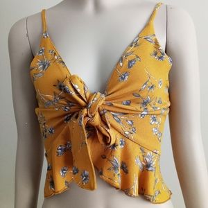 ZAFUL mustard floral print crop top size medium